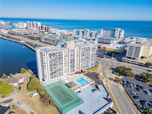 bird's eye view featuring a water view