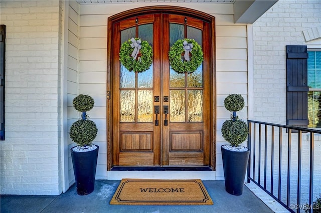 view of exterior entry with french doors