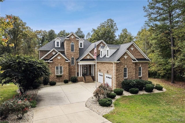 craftsman-style home featuring a front yard and a garage