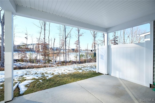 view of snow covered patio