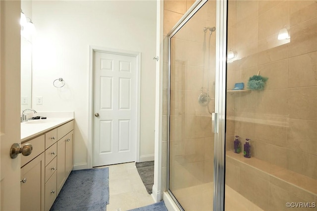 bathroom with vanity and walk in shower