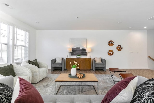 living room featuring light hardwood / wood-style flooring