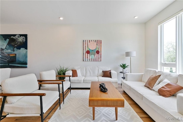 living room with light hardwood / wood-style floors