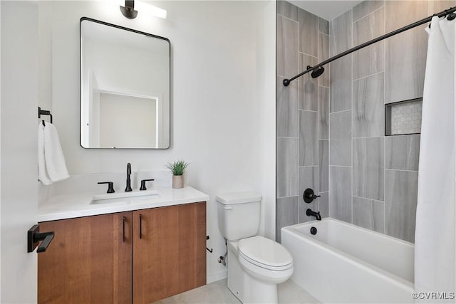 full bathroom featuring toilet, shower / bath combo, and vanity