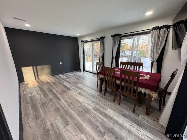 dining space featuring plenty of natural light and wood-type flooring