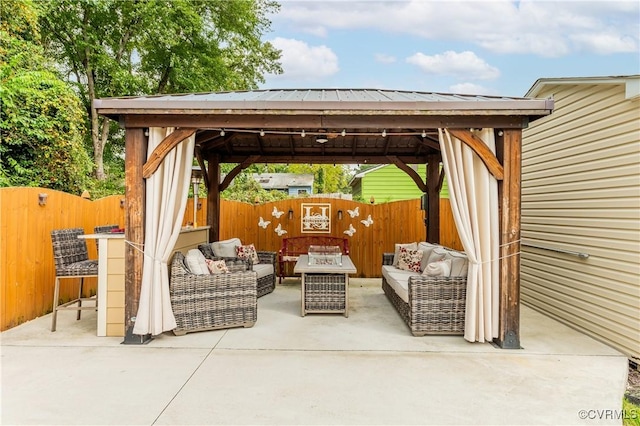 view of patio / terrace with a gazebo and an outdoor hangout area