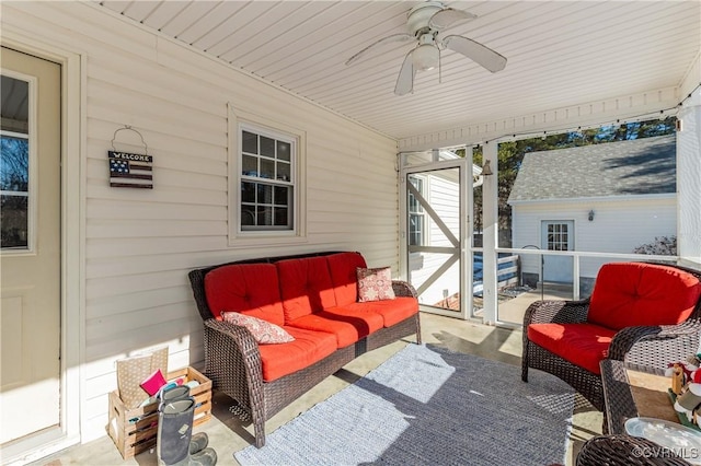 view of patio / terrace with ceiling fan and outdoor lounge area