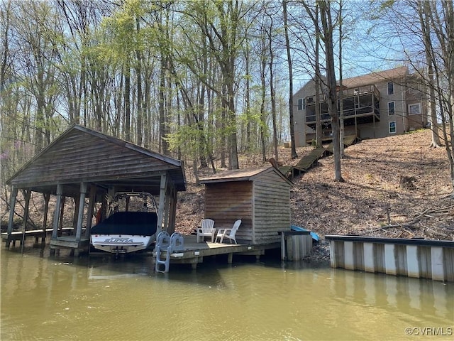 dock area with a water view