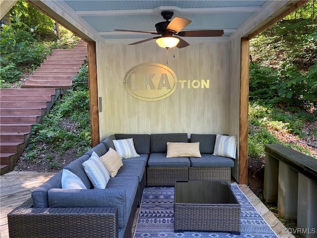 view of patio featuring ceiling fan and outdoor lounge area