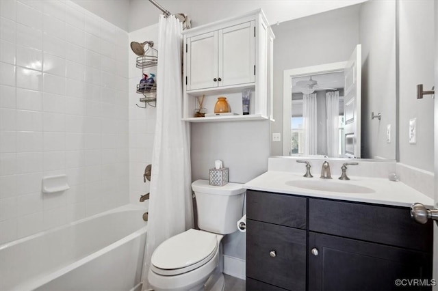 full bathroom featuring shower / tub combo, vanity, and toilet