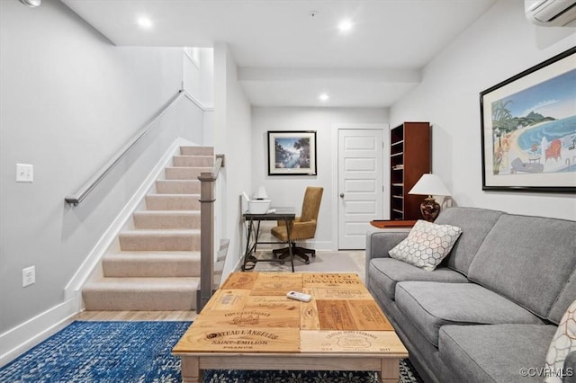 living room with a wall mounted air conditioner