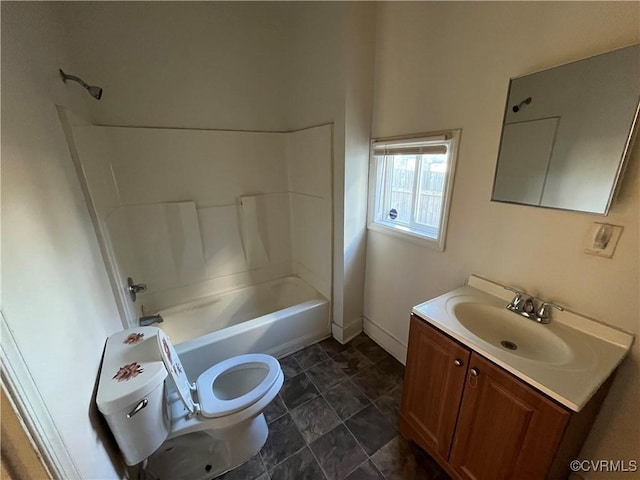 full bathroom with toilet, shower / bath combination, and vanity