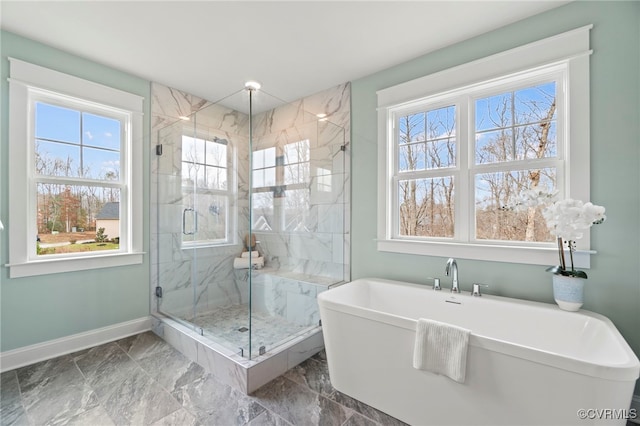 bathroom with independent shower and bath