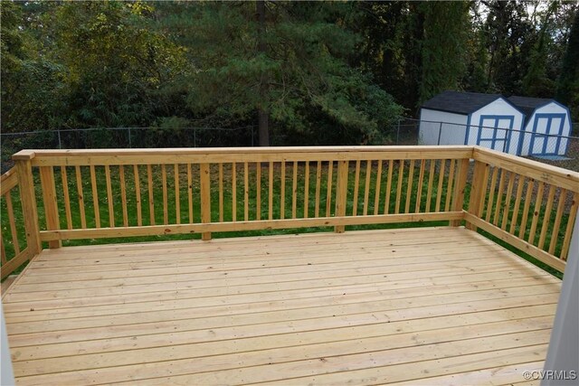 deck featuring a storage unit