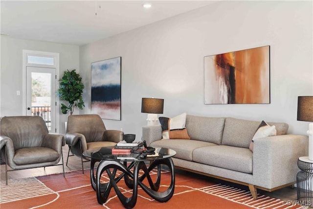 living room with wood finished floors