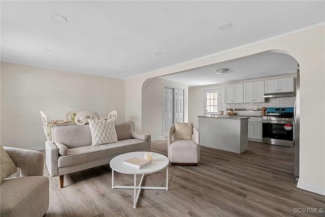 living room featuring dark hardwood / wood-style flooring