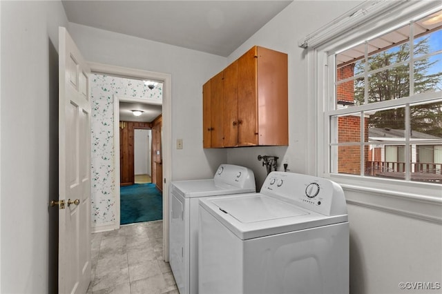 laundry room featuring cabinets and washer and clothes dryer