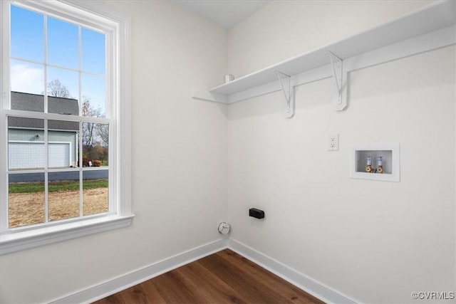 laundry room with plenty of natural light, washer hookup, hookup for an electric dryer, and hardwood / wood-style flooring