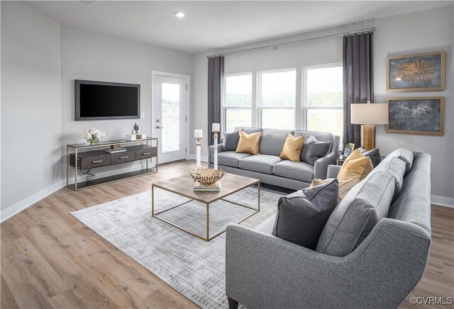 living room with hardwood / wood-style floors