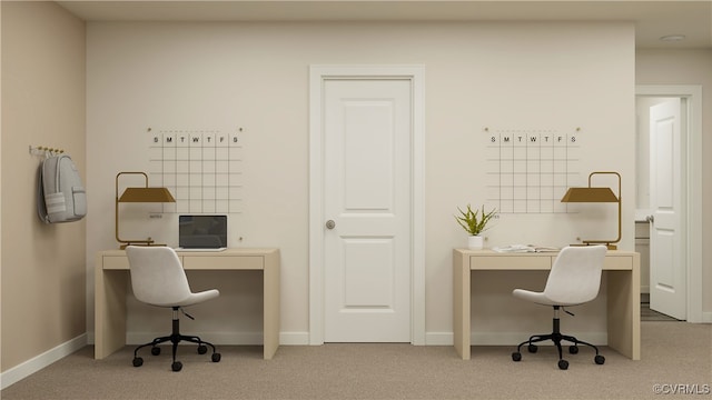 home office with light colored carpet