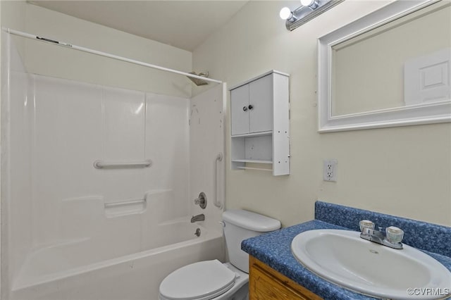 full bathroom with vanity, bathing tub / shower combination, and toilet