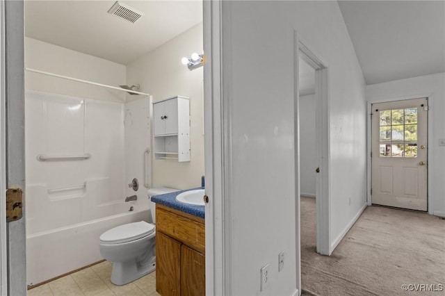 full bathroom featuring shower / bath combination, vanity, and toilet