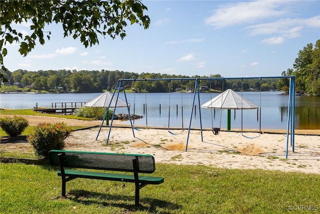 exterior space with a water view