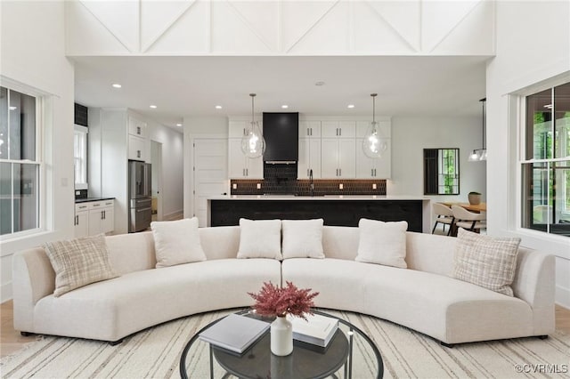 living room with recessed lighting