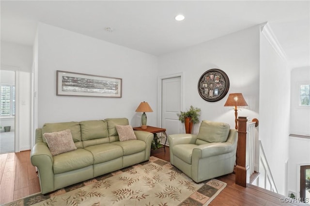 living room with light hardwood / wood-style flooring