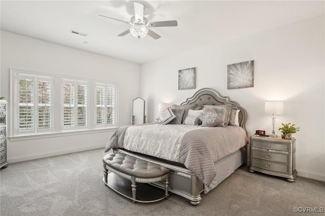 bedroom featuring ceiling fan and carpet flooring