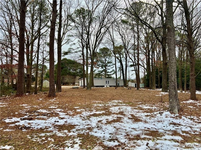 view of yard layered in snow