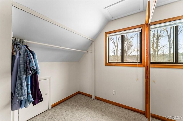 additional living space featuring carpet flooring and vaulted ceiling