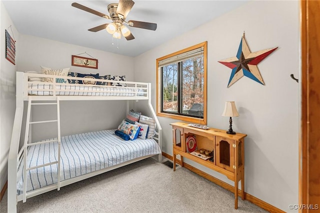 bedroom with carpet flooring and ceiling fan