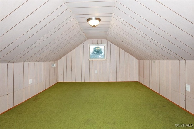 additional living space with vaulted ceiling and carpet flooring