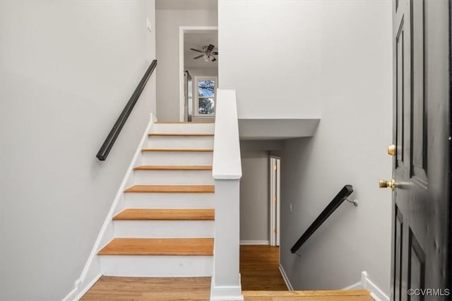 stairway featuring hardwood / wood-style flooring