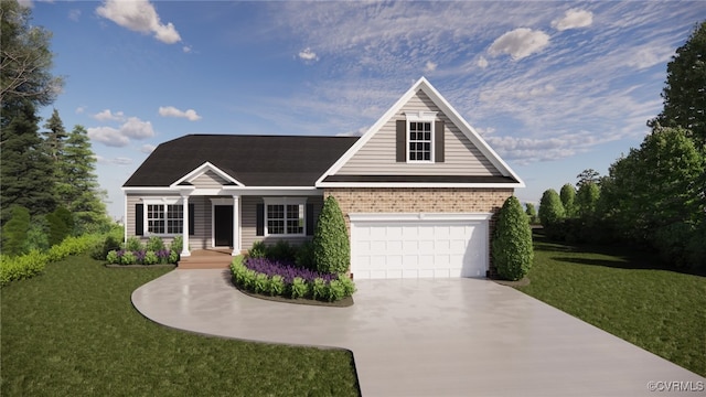 view of front facade with a garage and a front lawn