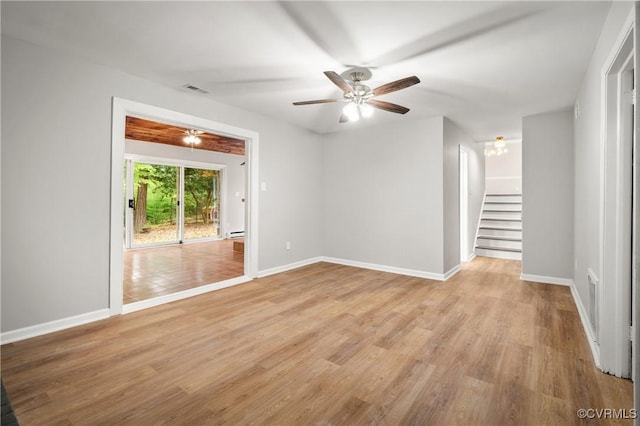 unfurnished room featuring ceiling fan and light hardwood / wood-style floors