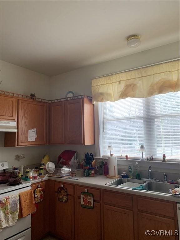 kitchen with sink and white electric range