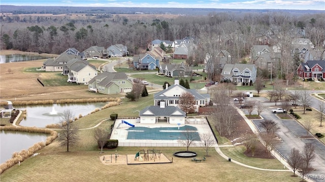 bird's eye view featuring a water view