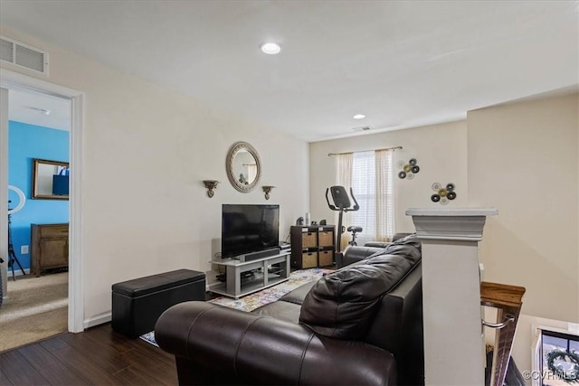 living room with dark wood-type flooring