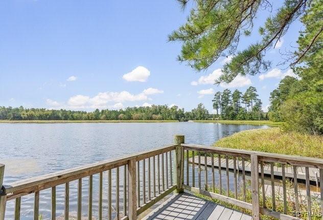 view of dock with a water view