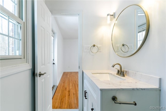 bathroom featuring wood-type flooring and vanity