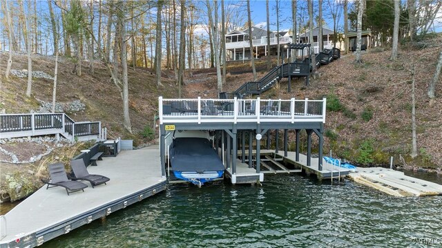 view of dock with a water view