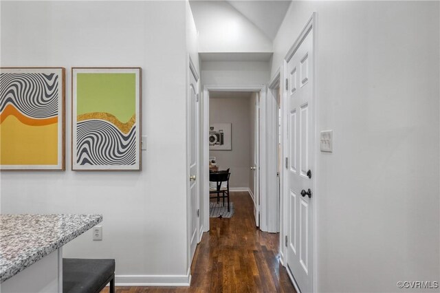 hall featuring dark wood-type flooring