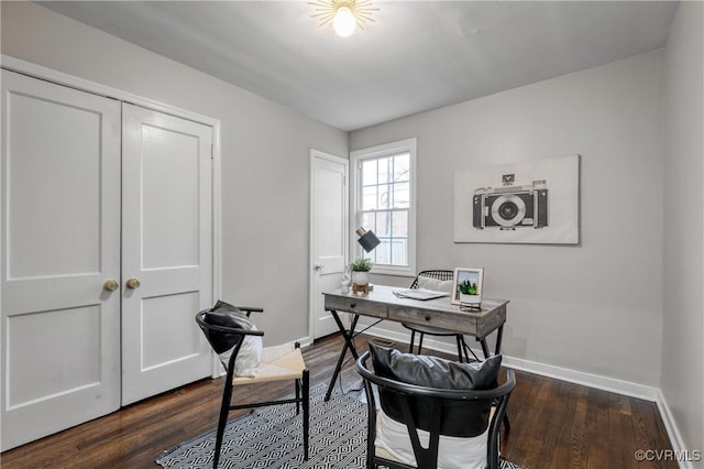 home office featuring dark hardwood / wood-style floors