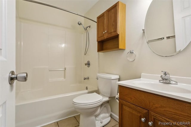 full bathroom with toilet, tile patterned flooring, tub / shower combination, and vanity