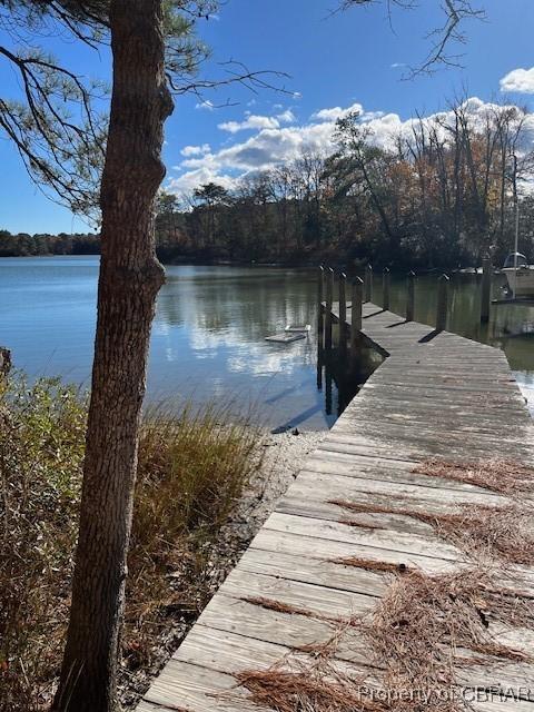 view of dock with a water view