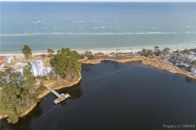 aerial view with a water view