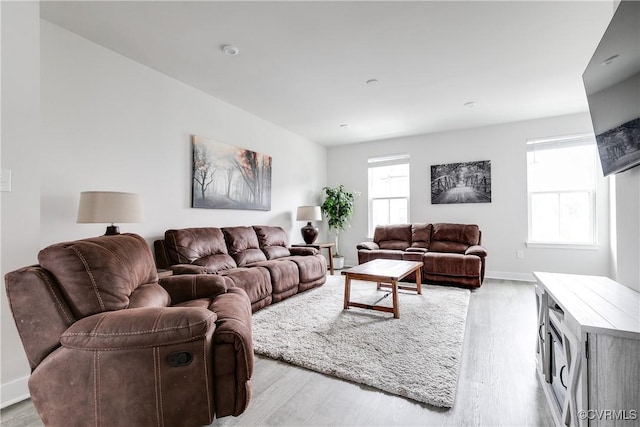 living room with light hardwood / wood-style flooring