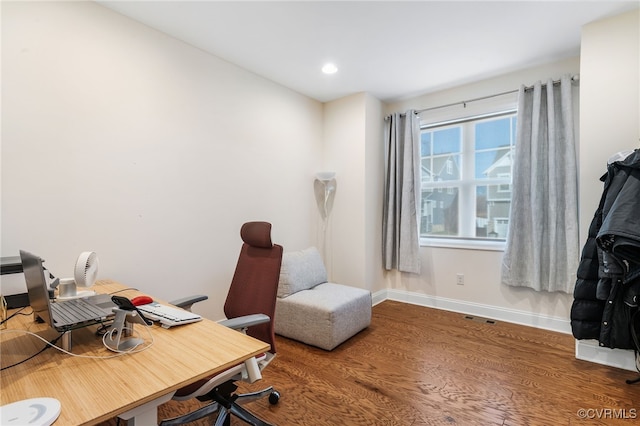 home office featuring hardwood / wood-style flooring